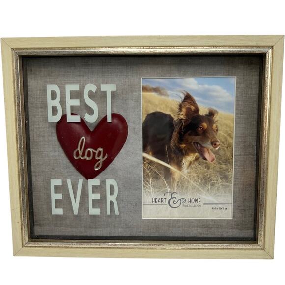 Heart & Home Best Dog Ever Picture Frame 4x6 Silver Metal Wood New - Picture 1 of 4
